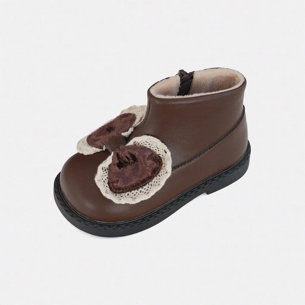 Retro Bow Winter Fleece Martin Boots