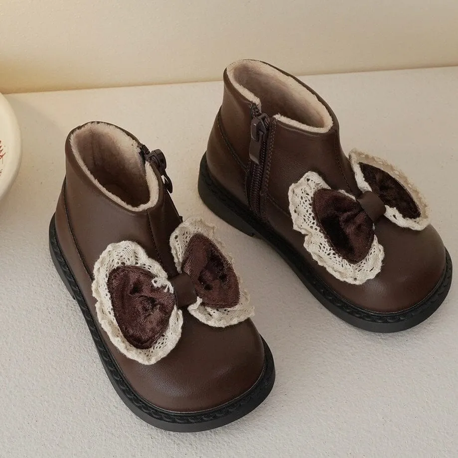 Retro Bow Winter Fleece Martin Boots