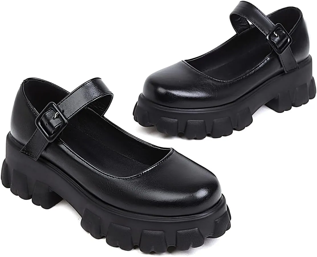 Scaoruki Women Fashion Loafers Platform Chunky Heels Slip on Shoes
