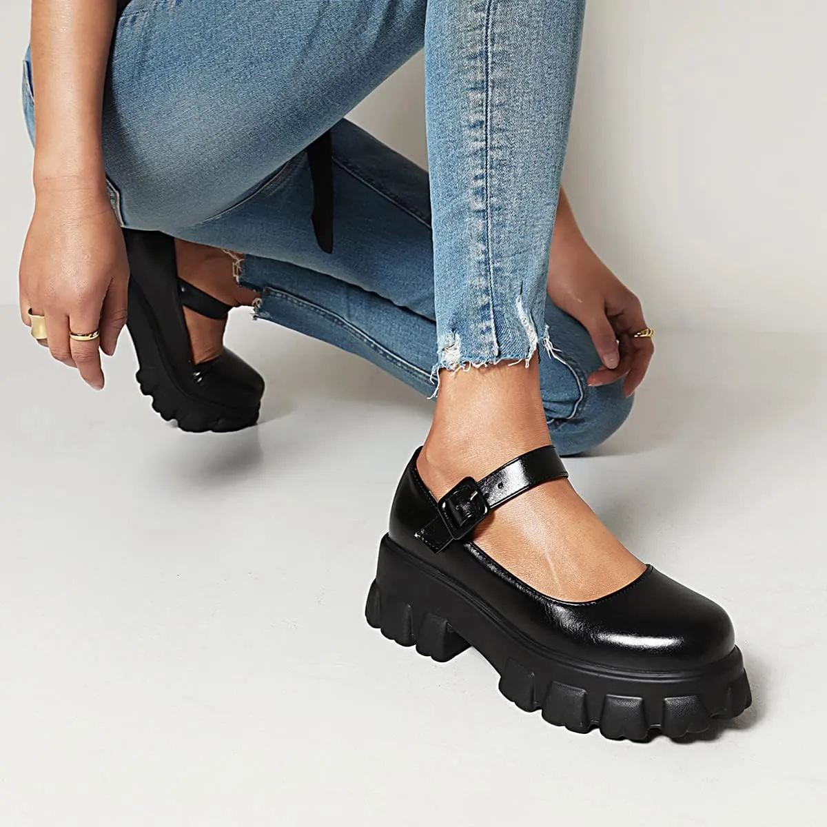 Scaoruki Women Fashion Loafers Platform Chunky Heels Slip on Shoes