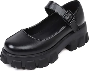 Scaoruki Women Fashion Loafers Platform Chunky Heels Slip on Shoes