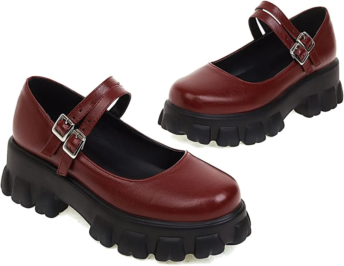 Scaoruki Women Fashion Loafers Platform Chunky Heels Slip on Shoes