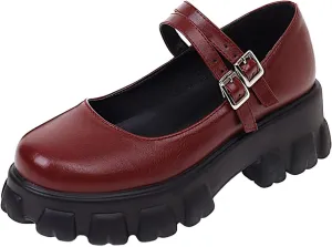 Scaoruki Women Fashion Loafers Platform Chunky Heels Slip on Shoes