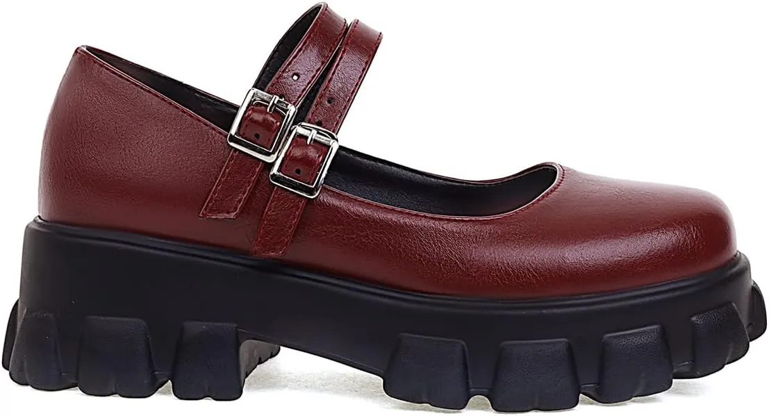 Scaoruki Women Fashion Loafers Platform Chunky Heels Slip on Shoes