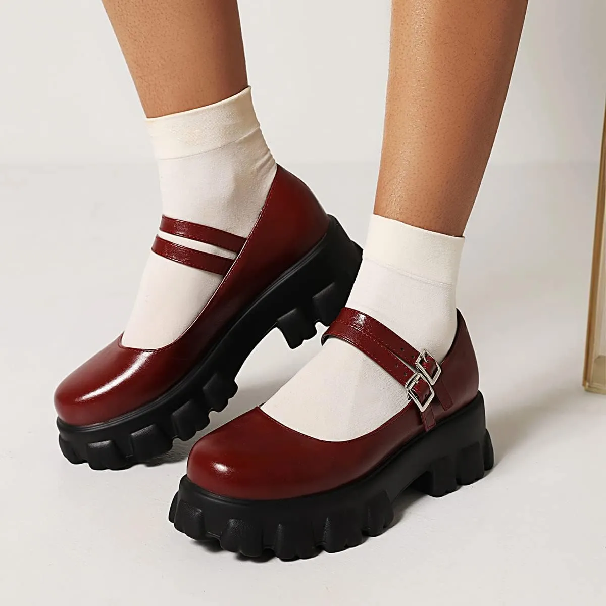 Scaoruki Women Fashion Loafers Platform Chunky Heels Slip on Shoes