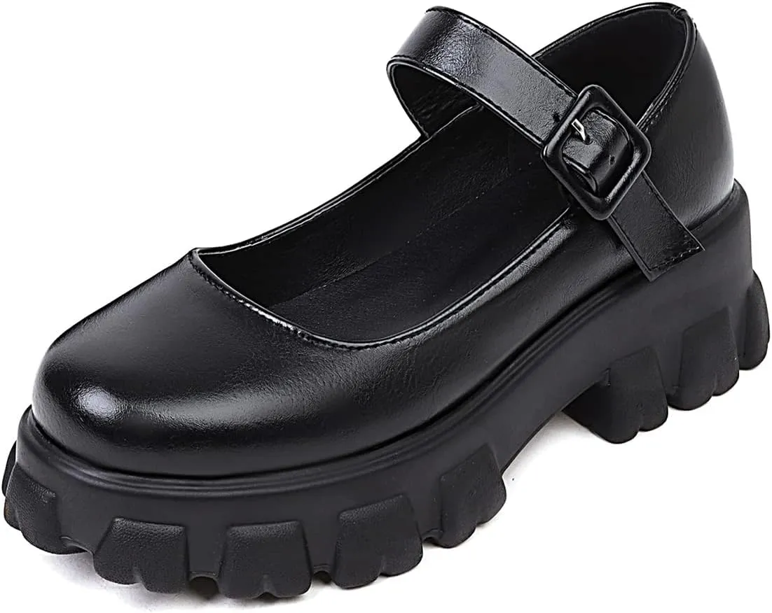 Scaoruki Women Fashion Loafers Platform Chunky Heels Slip on Shoes