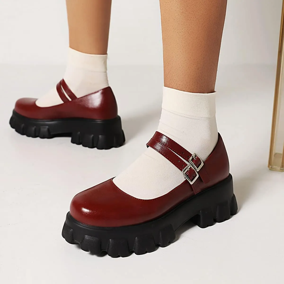 Scaoruki Women Fashion Loafers Platform Chunky Heels Slip on Shoes