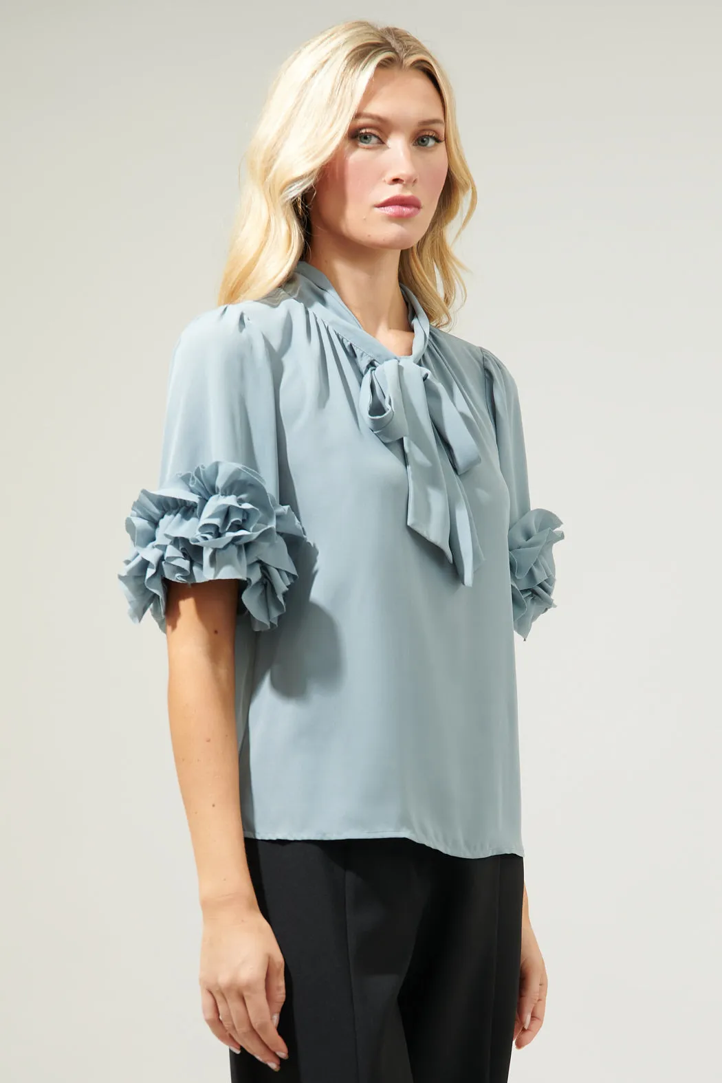Sea Mist Lida Tie Neck Top