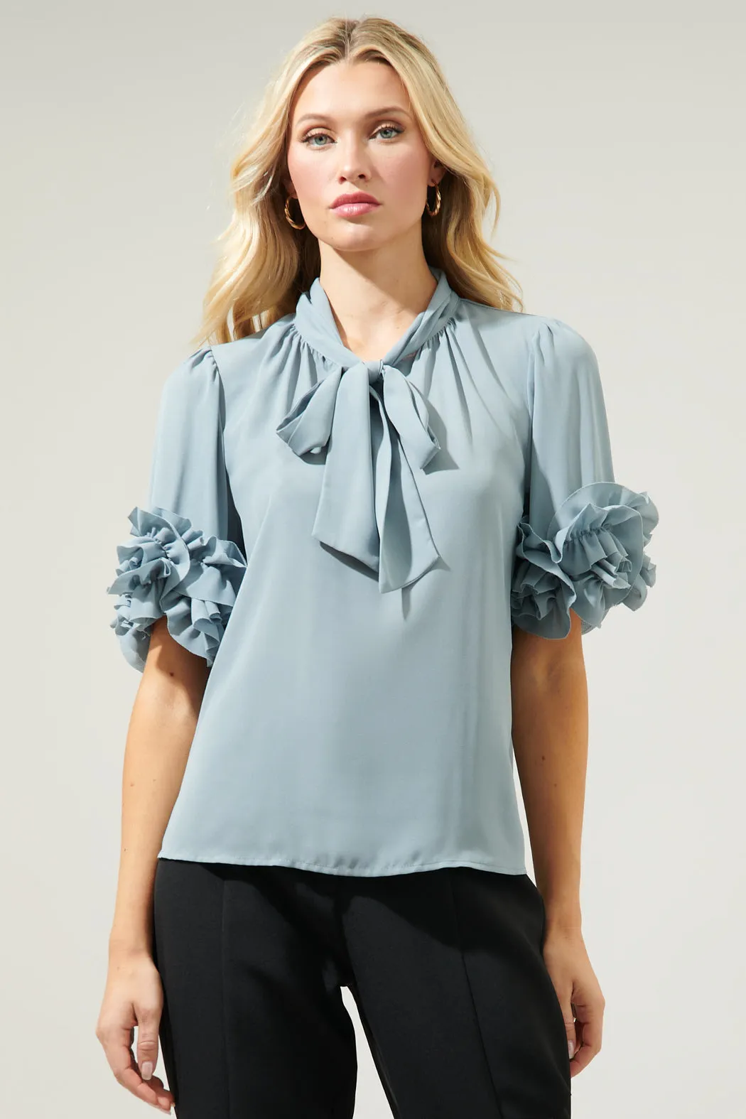 Sea Mist Lida Tie Neck Top