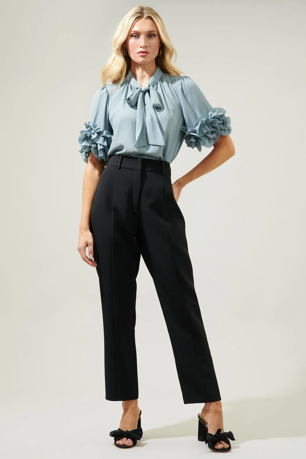 Sea Mist Lida Tie Neck Top