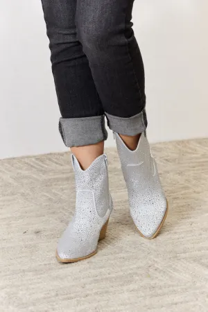 Silver Rhinestone Ankle Cowboy Boots