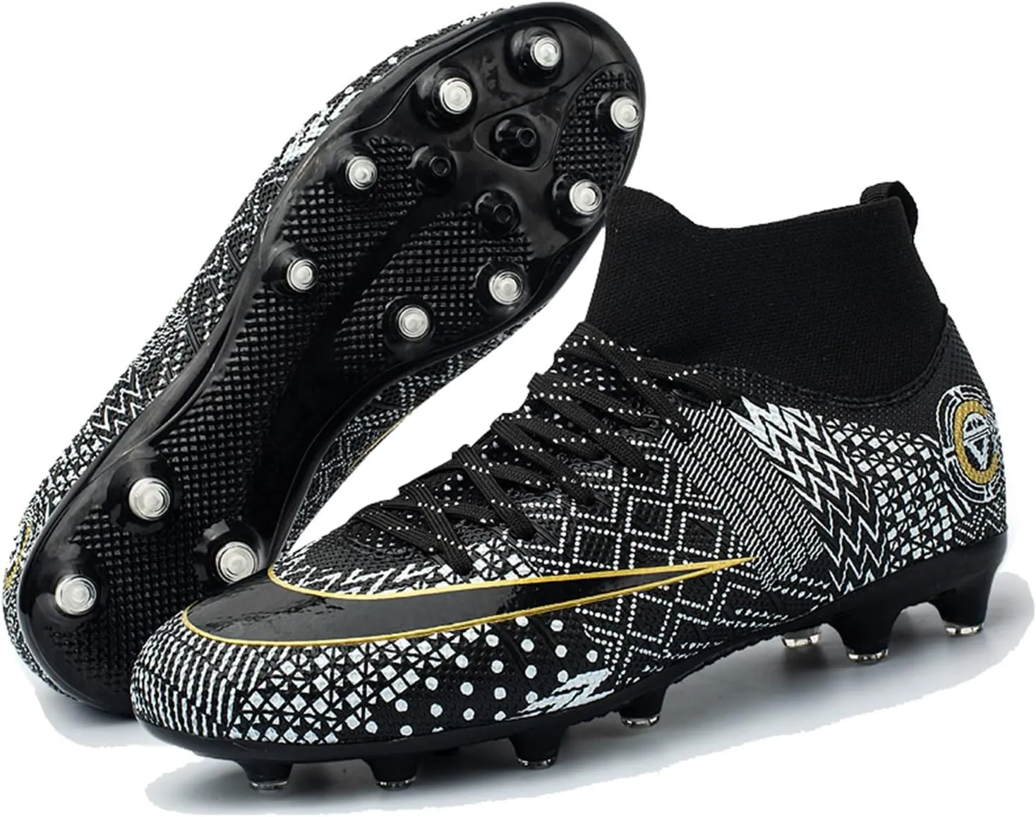 Soccer Cleats Mens,Casual High-top Lace-up Youth Football Cleats,Comfortable Non-Slip Fg/Ag Turf Soccer Shoes Men,for Soccer Cleats Boys/Training