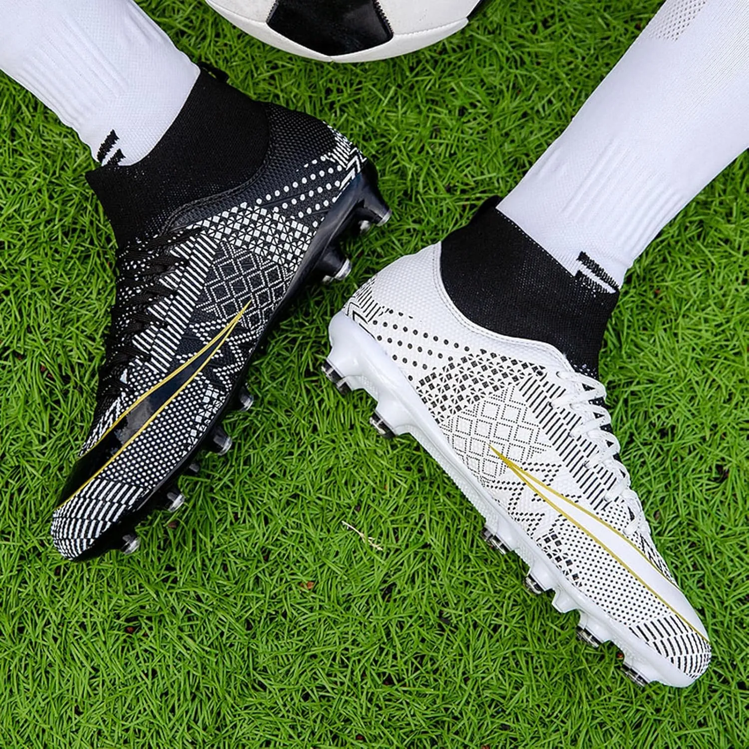 Soccer Cleats Mens,Casual High-top Lace-up Youth Football Cleats,Comfortable Non-Slip Fg/Ag Turf Soccer Shoes Men,for Soccer Cleats Boys/Training