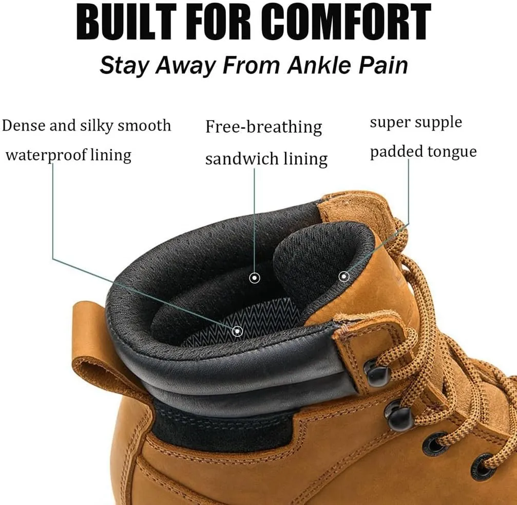 SUREWAY Men 6 Inch Waterproof Soft Toe Work Boots - Moc Toe,Construction Industrial Safety Leather Work Shoes,Oil/Slip Resistant Comfortable Wedge Outsole,EH Rated,Goodyear Welt,Lace Up,Heavy Duty