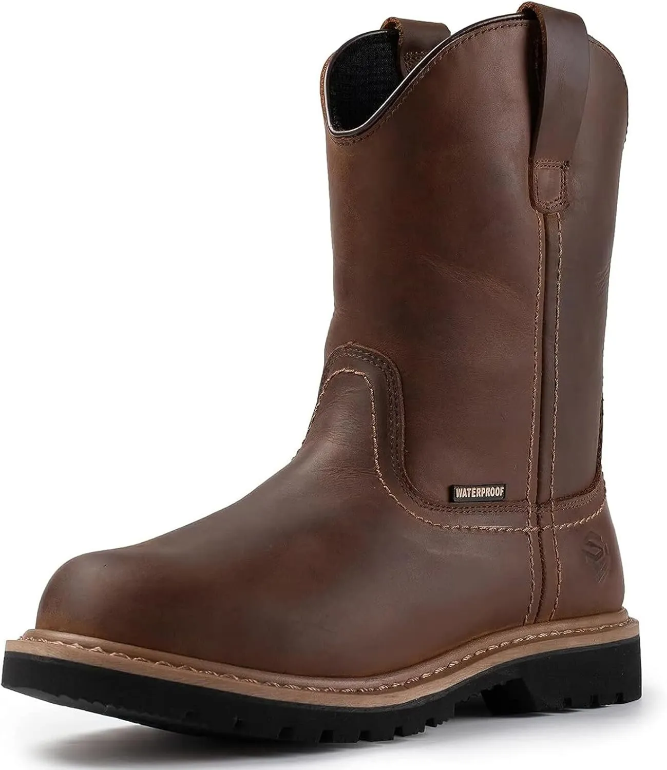 SUREWAY Mens 10 in Soft/Steel Toe Waterproof Wellington Boot,Heavy Duty Pull On Work Boots for Men,Full Grain Leather,Goodyear Welted,Superior Slip Resistant,Waterproof Soft Toe Brown,Size 10