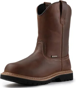 SUREWAY Mens 10 in Soft/Steel Toe Waterproof Wellington Boot,Heavy Duty Pull On Work Boots for Men,Full Grain Leather,Goodyear Welted,Superior Slip Resistant,Waterproof Soft Toe Brown,Size 10