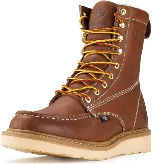 SUREWAY Mens 8 in Wedge Moc Soft/Steel Toe Work Boots for Men,Full-Grain Leather,Goodyear Welt,EH,Safety Industrial Construction Boots/Shoes for Women,Soft Toe Tobacco,Size 9.5