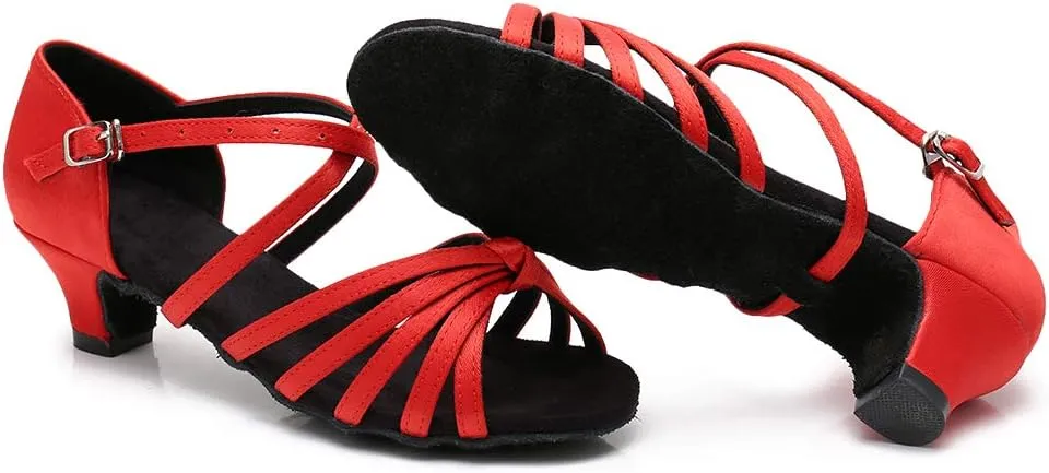 SWDZM Girls & Women's Satin Latin Dance Shoes Professional Ballroom Salsa Practice Performance Dancing Shoes Model XGG