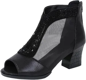 SWDZM Women Latin Dance Shoes Ballroom Dance Shoes Fashionable Peep Open Toe Cutout Chunky Heel Wedding Booties,Model CCZ116