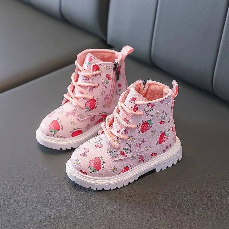 Sweet Strawberry Fleece Martin Boots