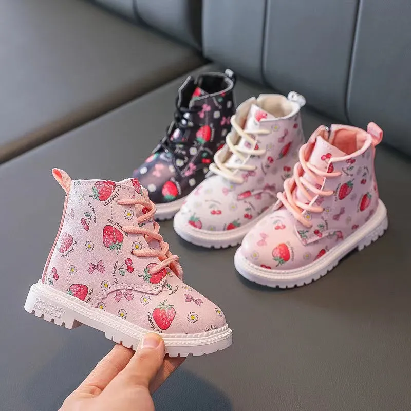Sweet Strawberry Fleece Martin Boots