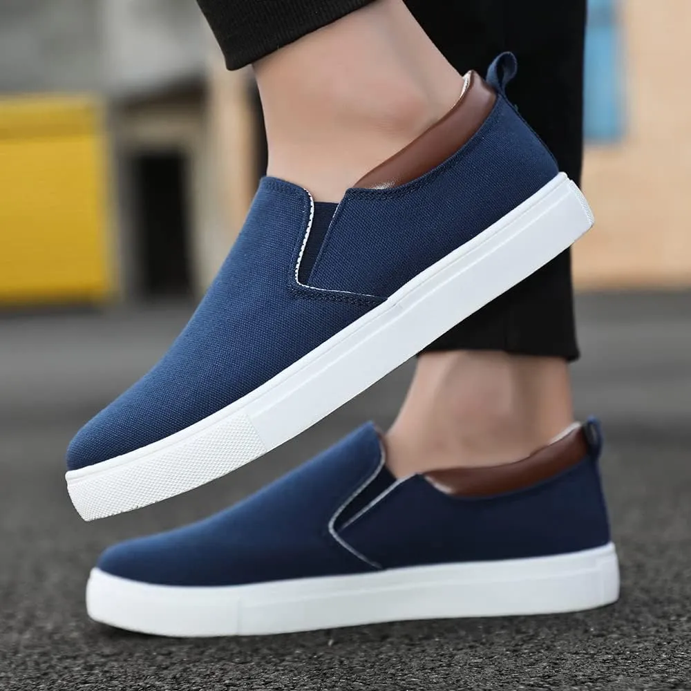 tazimall Men's Large Size Canvas Shoes, Slip on Flat Loafers