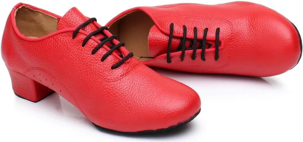 TDA Women's Classic Lace-up Leather Ballroom Salsa Tango Samba Rumba Modern Latin Dance Shoes