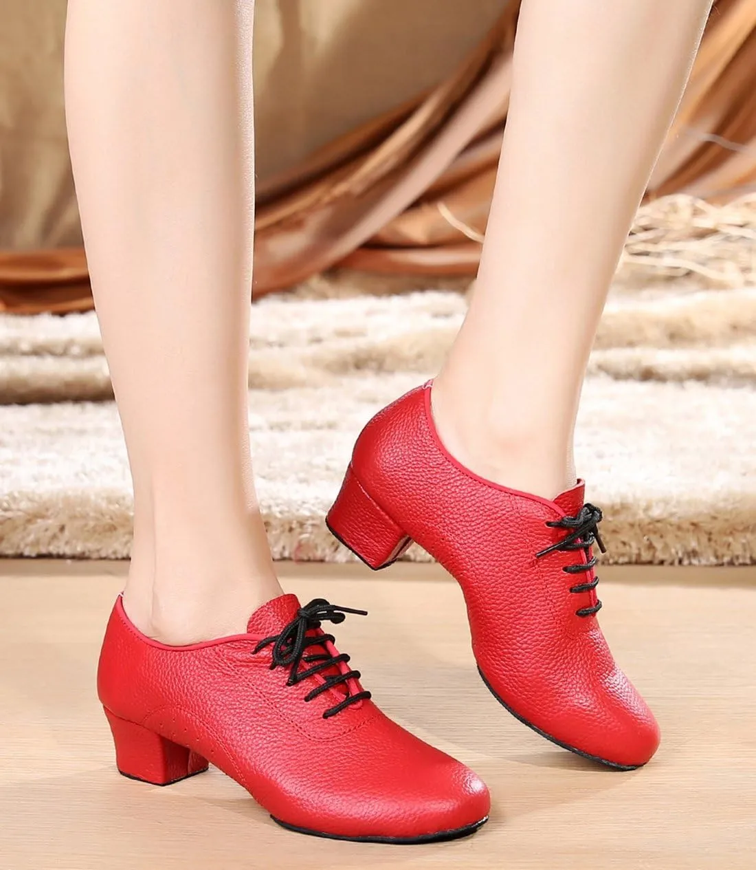 TDA Women's Classic Lace-up Leather Ballroom Salsa Tango Samba Rumba Modern Latin Dance Shoes