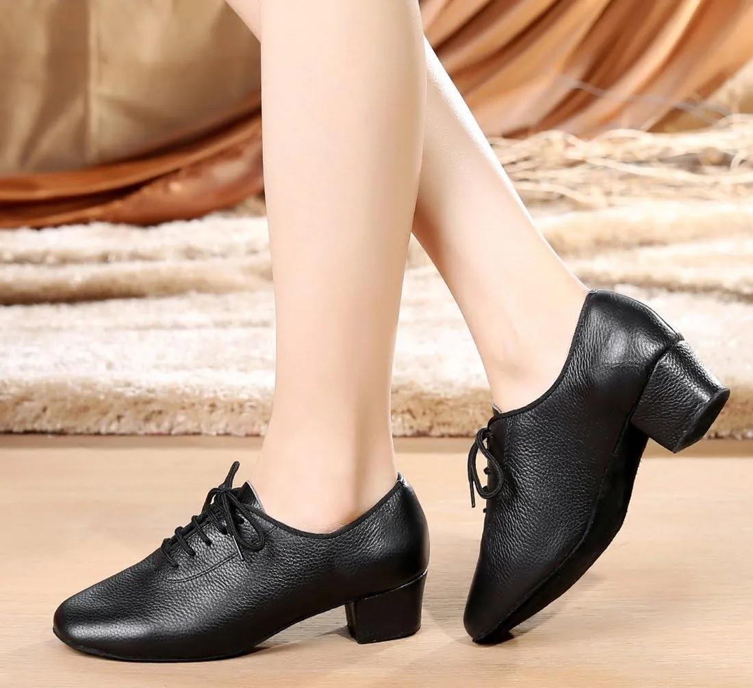 TDA Women's Classic Lace-up Leather Ballroom Salsa Tango Samba Rumba Modern Latin Dance Shoes