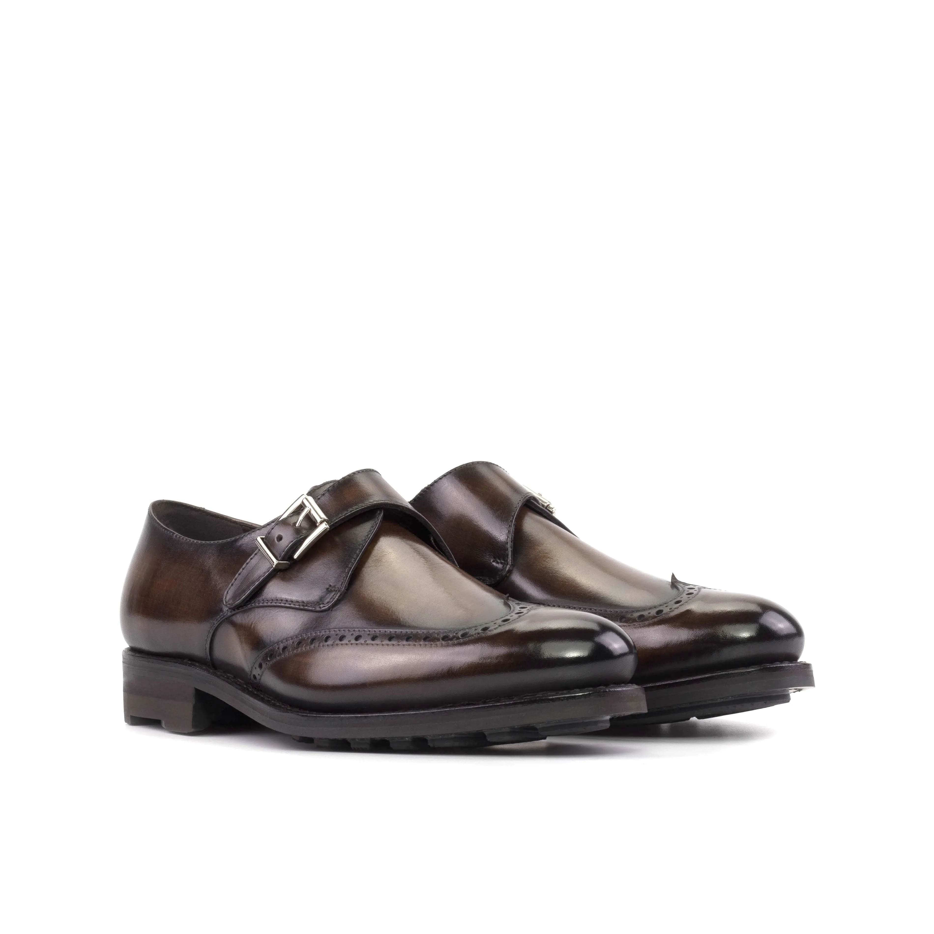 The Marlow – Wingtip Monk in Hand-Patinated Brown Leather Shoes.