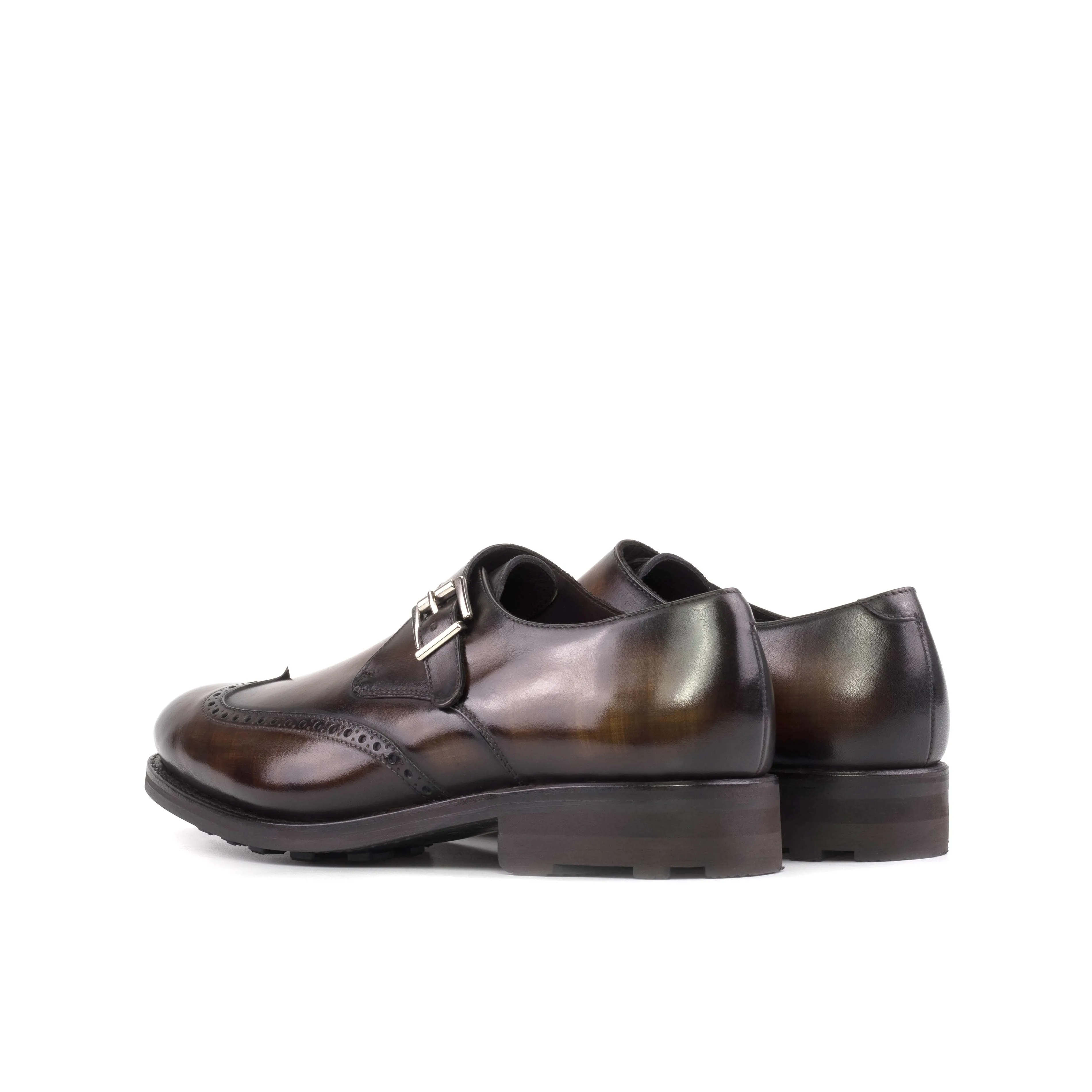 The Marlow – Wingtip Monk in Hand-Patinated Brown Leather Shoes.