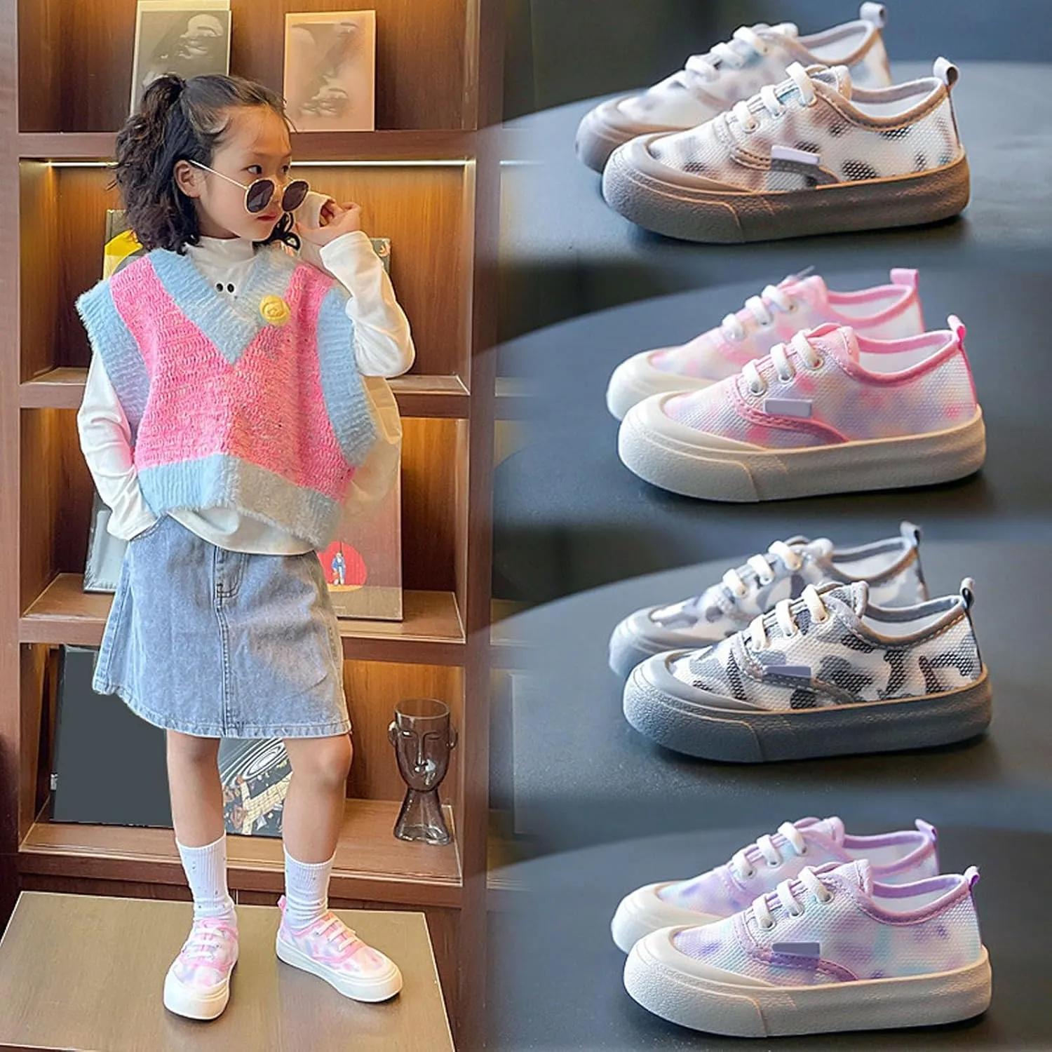 Toddler Little Kid Canvas Shoes Girls Low top Slip on Hook and Loop Casual Running Shoes Fashion Sneakers