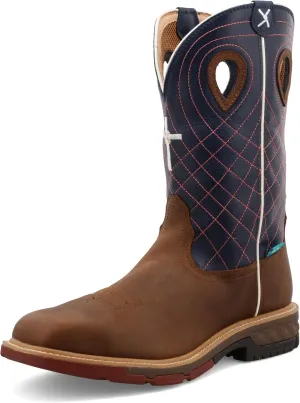 Twisted X Men's Western Work Boot Soft Toe, Mocha & Navy, 8.5 X-Wide