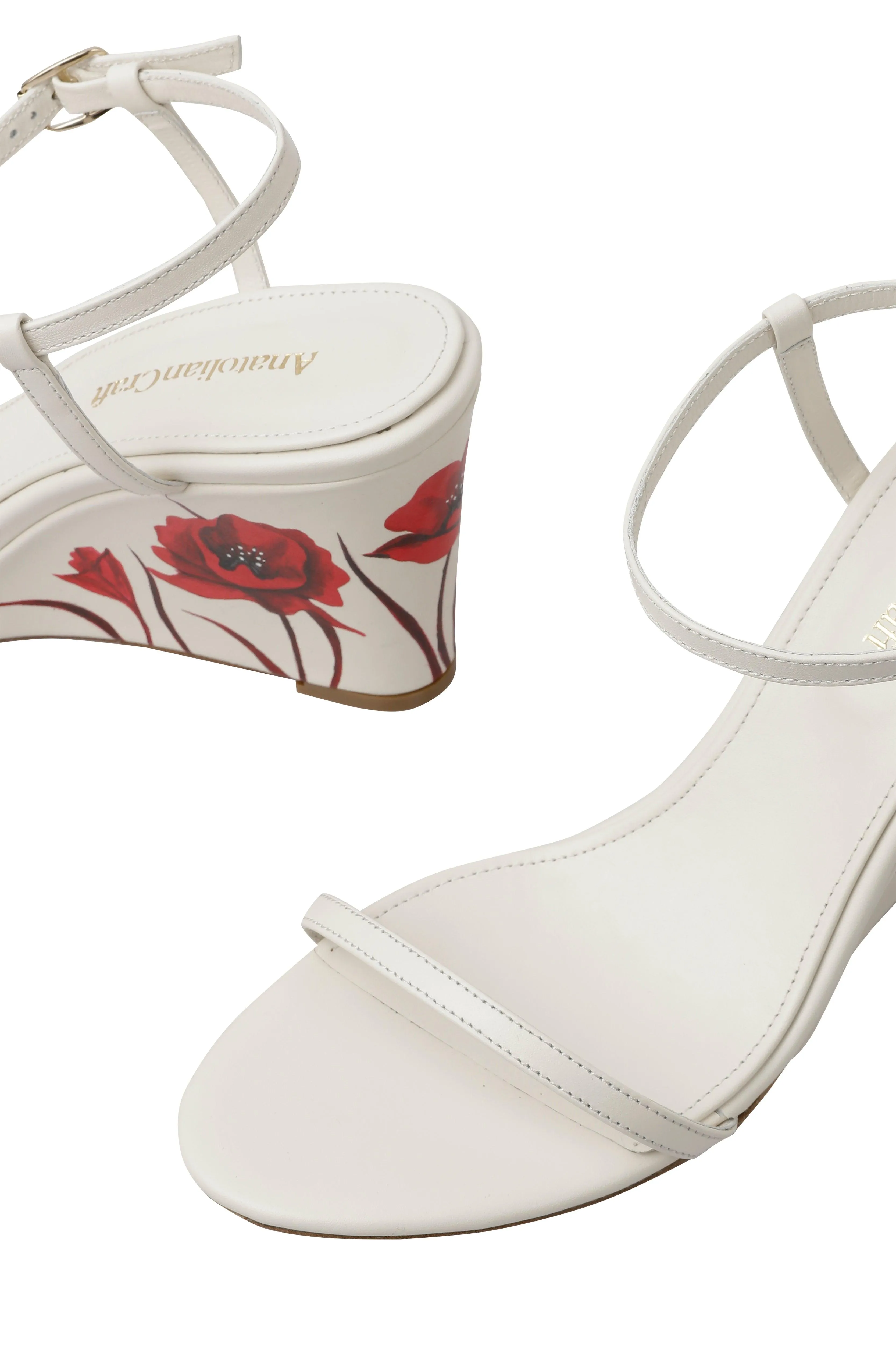 Whispering Poppies - Beige Leather Wedged Sandals
