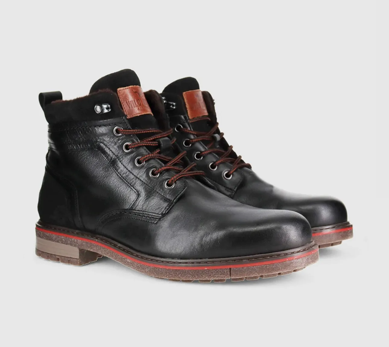 Wild Rhino Redback Black 6 Eyelet Zip Ankle Boot Made In Portugal