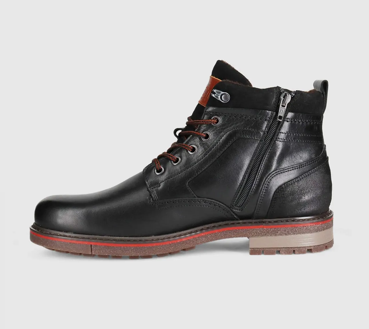 Wild Rhino Redback Black 6 Eyelet Zip Ankle Boot Made In Portugal