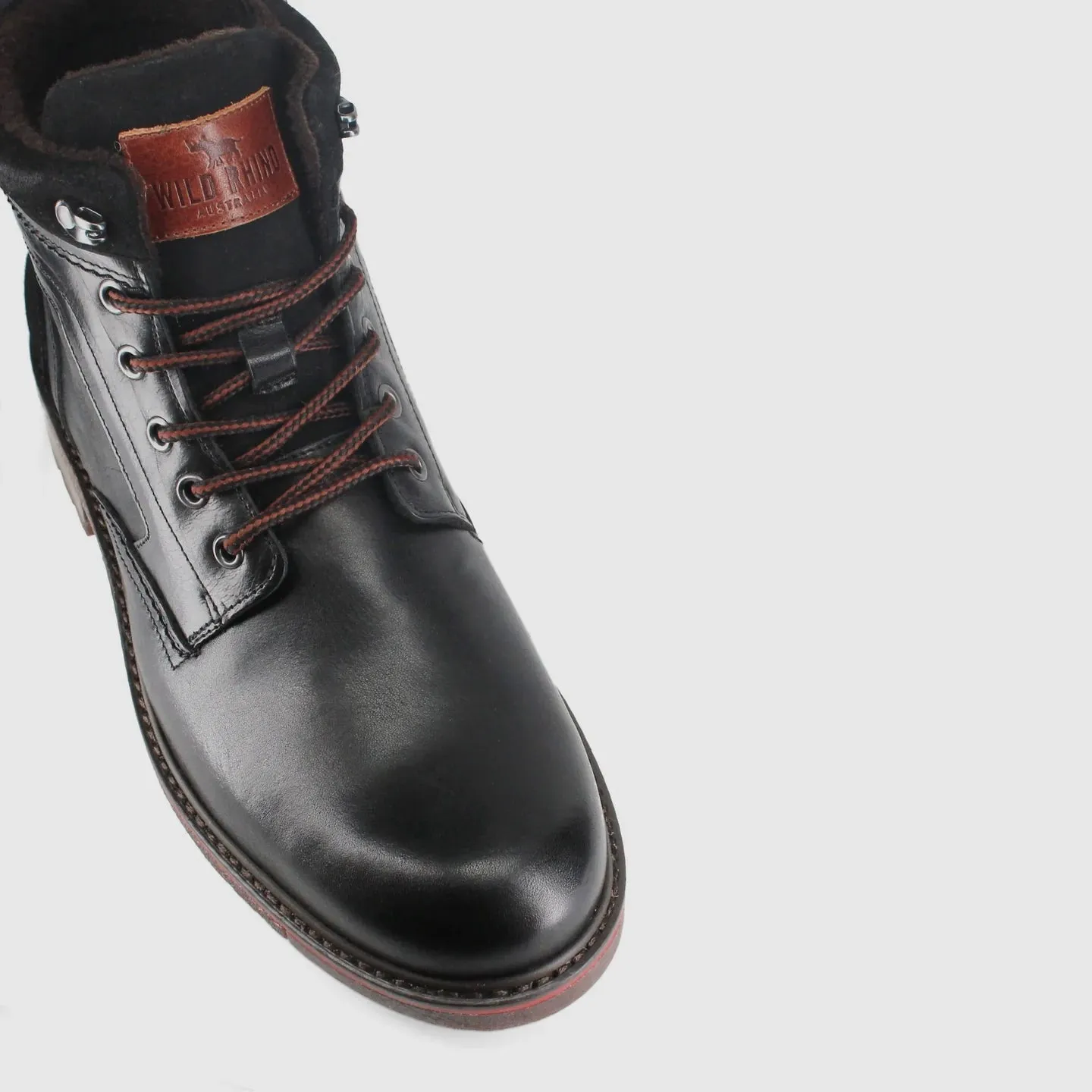 Wild Rhino Redback Black 6 Eyelet Zip Ankle Boot Made In Portugal