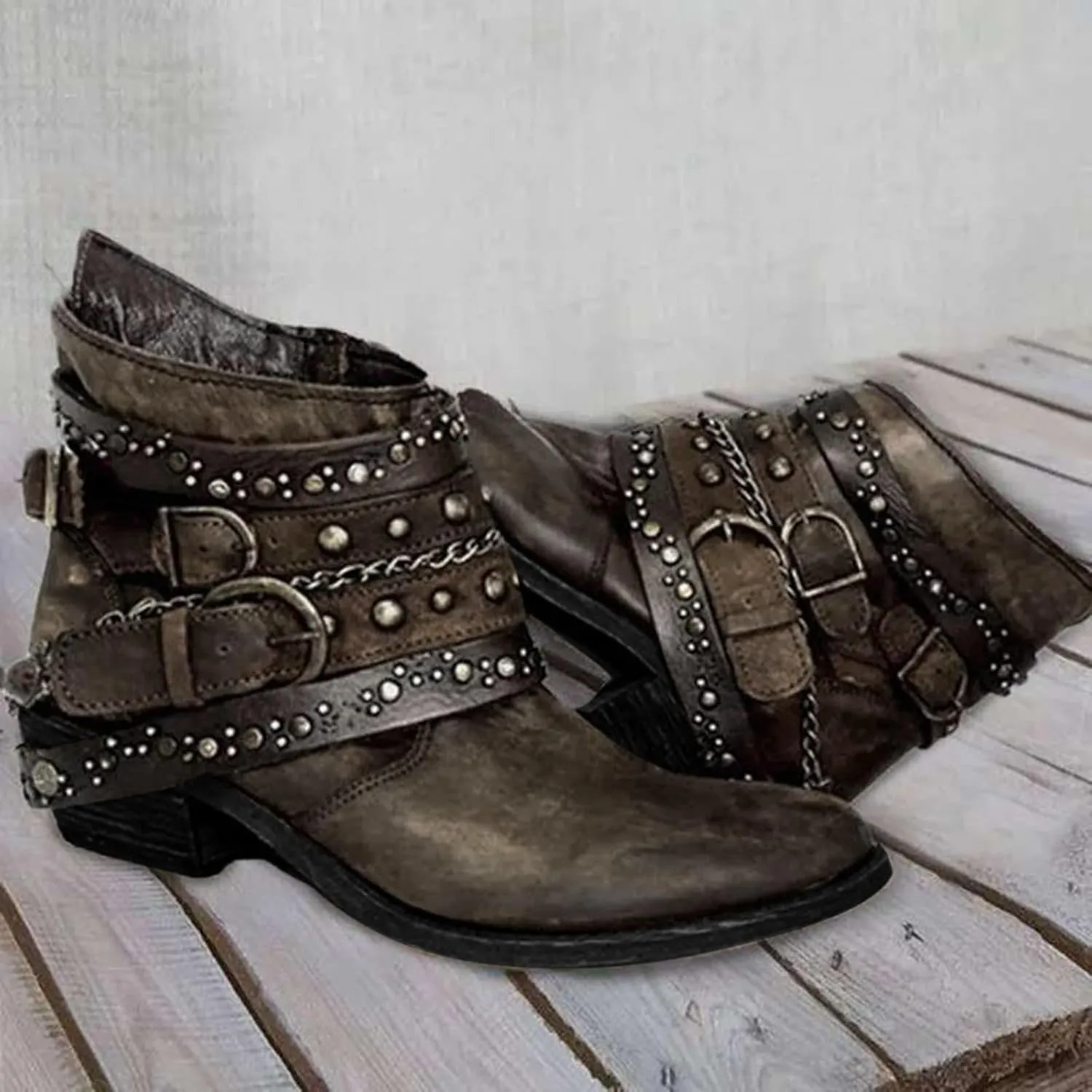 Winter Boots for Women Ankle Black Flat Booties Boho Boots for Women Womens Work Boot Solid Color Comfy Casual Lug Sole Low Heel Chelsea Fashion