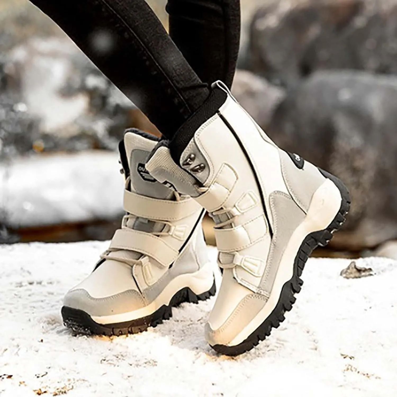 Winter White Boots for Women Size 12 Women's Snow Boots Waterproof White Women Winter Boots Women Waterproof Boots Women Mid Calf Flat Leather Winter Boots Prime of Day Deals