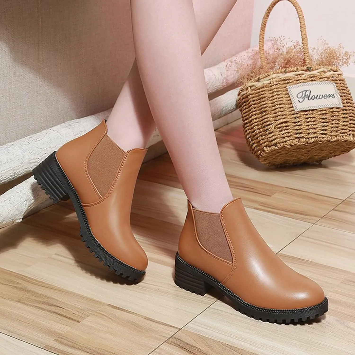 Womens Booties Ankle Women Booties Low Heel Flat Cowboy Boots for Women Mens Casual Boot Lightweight Cute Round Toe Closed Toe Wide Fit Available