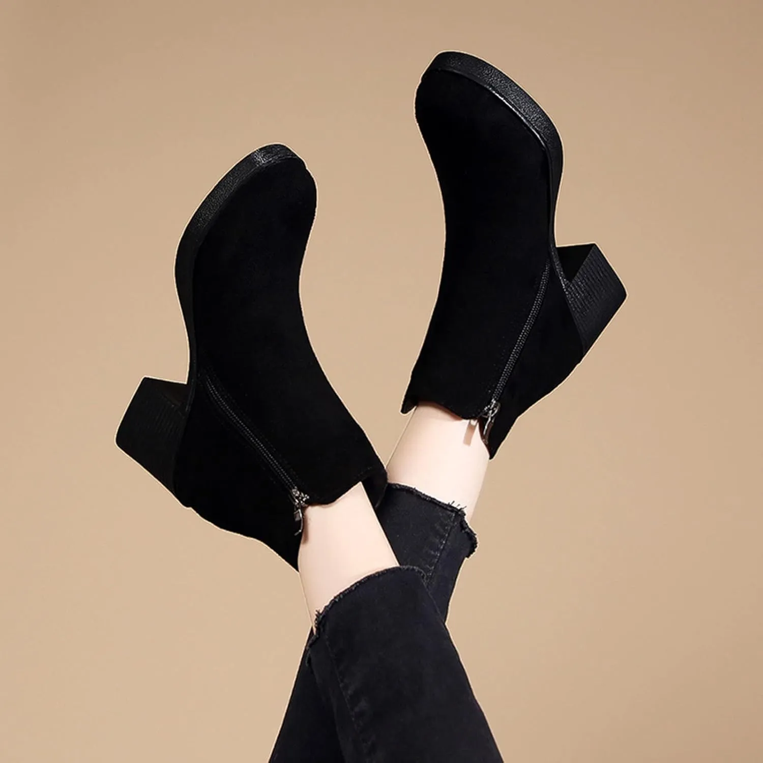 Women's Boots Ankle Flat Booties for Women Ankle Boots for Women Low Heel Flat Boot Laces Casual Round Head Slip on Pointed Toe Chunky Stacked Heel