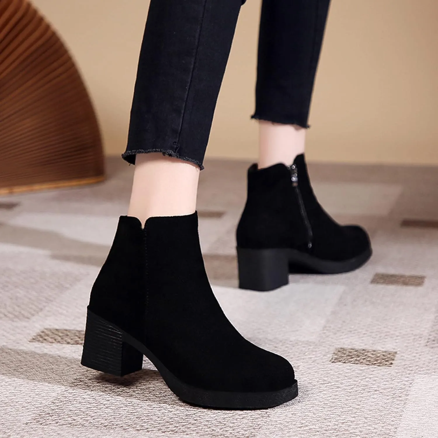 Women's Boots Ankle Flat Booties for Women Ankle Boots for Women Low Heel Flat Boot Laces Casual Round Head Slip on Pointed Toe Chunky Stacked Heel