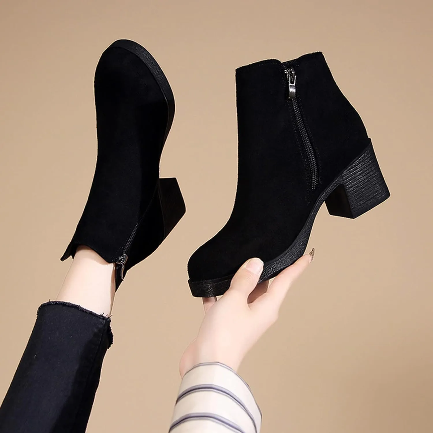 Women's Boots Ankle Flat Booties for Women Ankle Boots for Women Low Heel Flat Boot Laces Casual Round Head Slip on Pointed Toe Chunky Stacked Heel