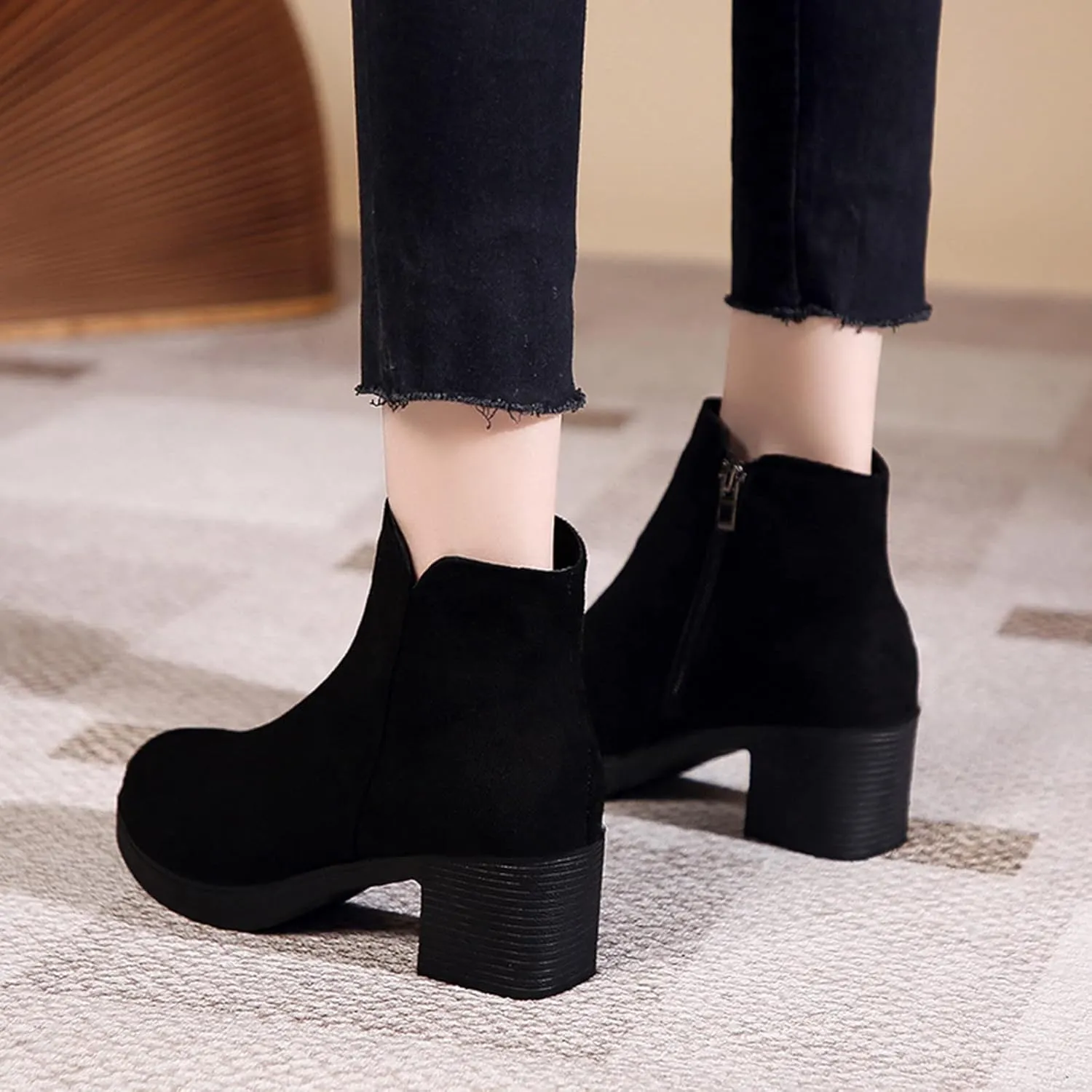 Women's Boots Ankle Flat Booties for Women Ankle Boots for Women Low Heel Flat Boot Laces Casual Round Head Slip on Pointed Toe Chunky Stacked Heel