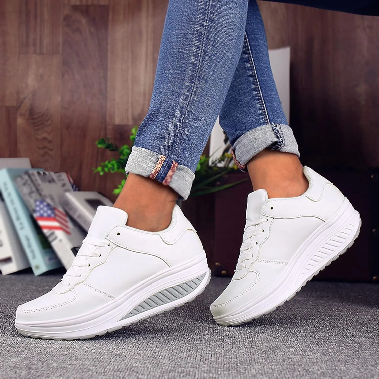 Women's High Top Wedge Fashion Sneakers Hidden Heel Women's Size 8 Non Slip Work Shoes Womens Slip On Tennis Shoes Size 11 Womens Fashion Sneakers Cute Black Sneakers for Women Fashion