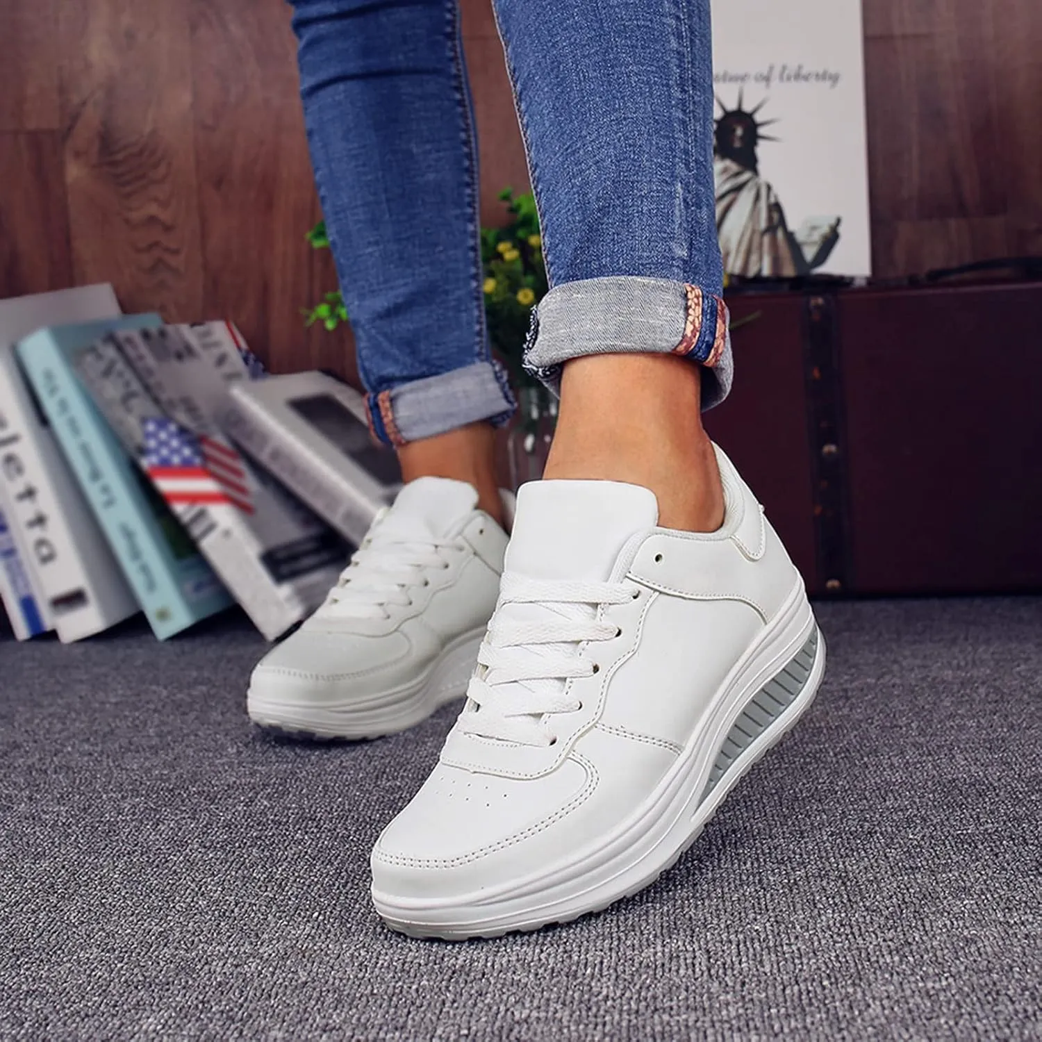 Women's High Top Wedge Fashion Sneakers Hidden Heel Women's Size 8 Non Slip Work Shoes Womens Slip On Tennis Shoes Size 11 Womens Fashion Sneakers Cute Black Sneakers for Women Fashion