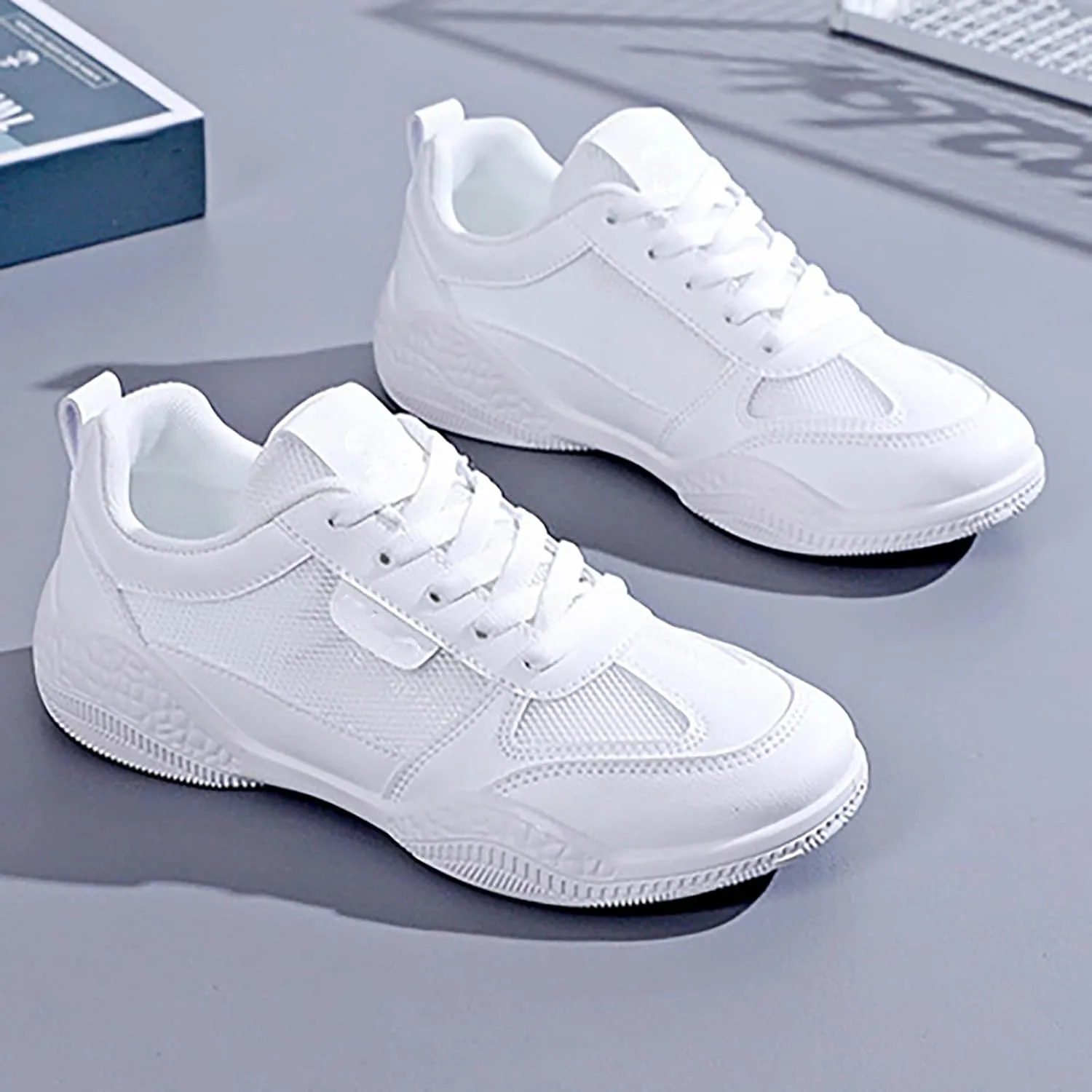Womens Lace Up Sneakers Women Walking Tennis Shoes Non Slip Work Shoes Women Workout Men's Casual Shoes Fashion Sneakers White Tennis Shoe Cross Trainer Shoe