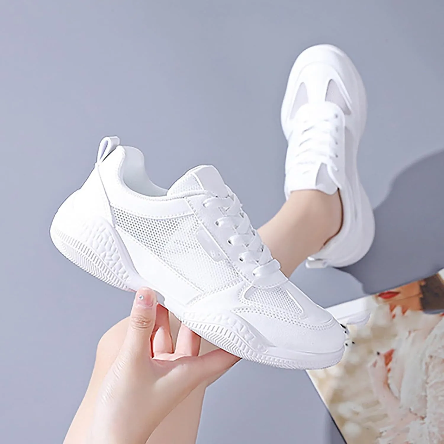 Womens Lace Up Sneakers Women Walking Tennis Shoes Non Slip Work Shoes Women Workout Men's Casual Shoes Fashion Sneakers White Tennis Shoe Cross Trainer Shoe