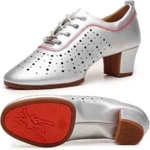 Womens Latin Ballroom Dance Shoes Non-Slip 3.5cm Heel Lace up Modern Dance Sneaker with Split Sole