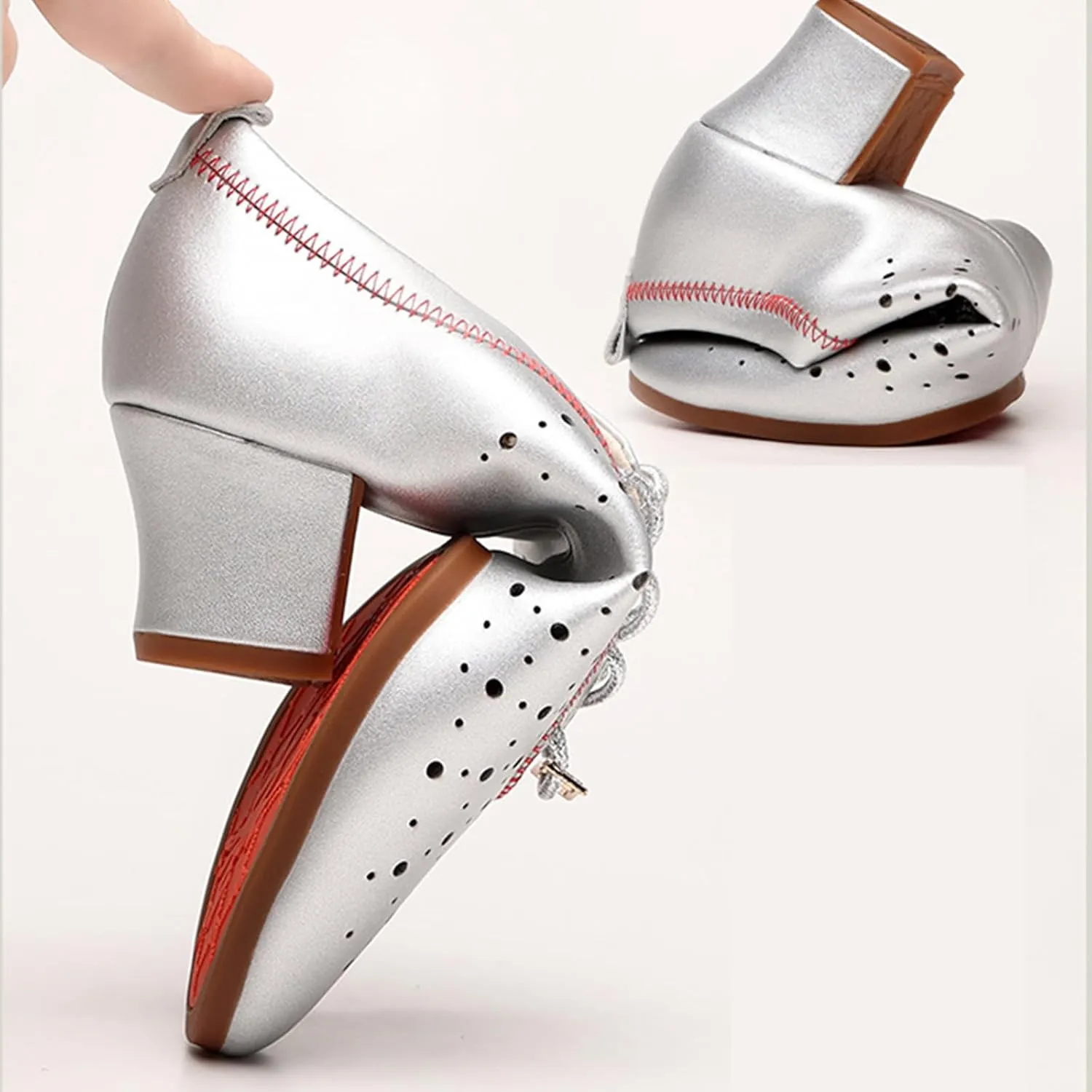 Womens Latin Ballroom Dance Shoes Non-Slip 3.5cm Heel Lace up Modern Dance Sneaker with Split Sole